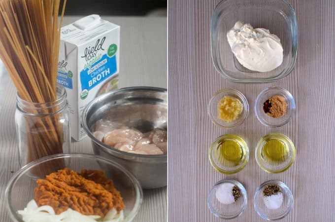ingredientes para la pasta en salsa de zapallo
